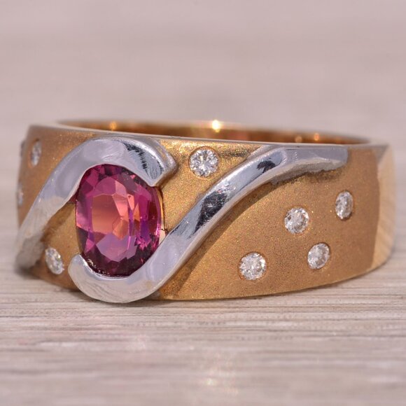 Pink Tourmaline and Diamond Ring in 14K White and Yellow Gold - Picture 2 of 10